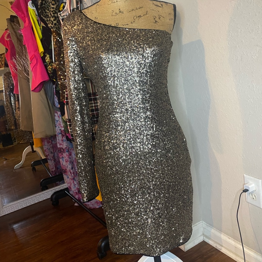 Gianni Bini One Shoulder Sequin Mini Dress Size-M